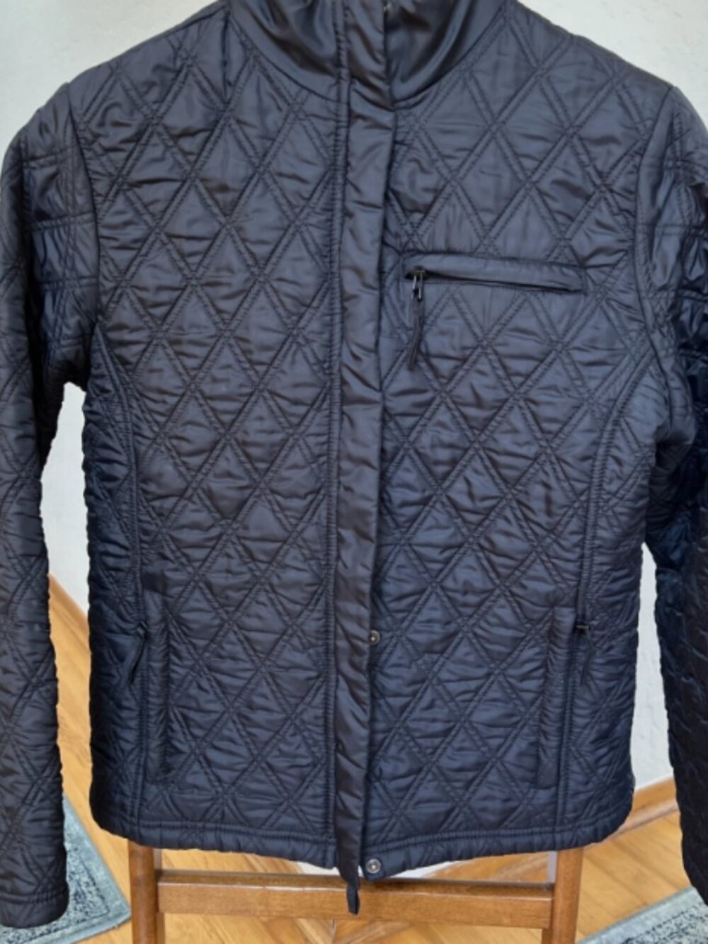 Eddie Bauer Women's Quilted Jacket M Black Fleece Lined Stand Collar Snap Zip